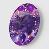 濃い紫とピンクのグリッター続編アゲート ラージ壁時計 (傾斜)