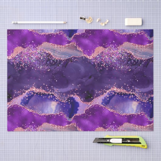 濃い紫とピンクのグリッター続編アゲート 薄葉紙 (クラフト)