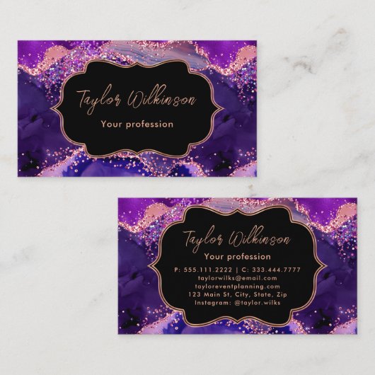 濃い紫とピンクの続編が重なる 名刺 (正面/裏面)