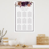 濃い紫と白のフローラ結婚の座席表 ポスター (キッチン)