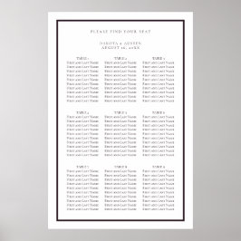 濃い紫と白シンプルの結婚座席表 ポスター