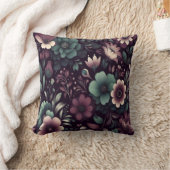 濃い紫と緑の花模様 クッション (ブランケット)