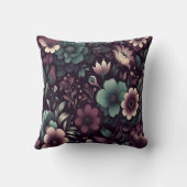 濃い紫と緑の花模様 クッション (裏面)