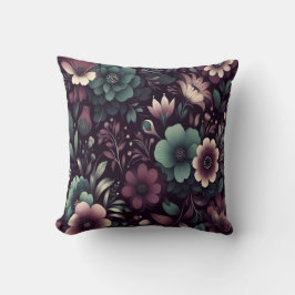 濃い紫と緑の花模様 クッション