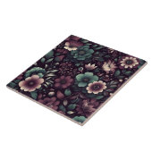 濃い紫と緑の花模様 タイル (側面)