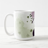 濃い紫と薄い紫の花 緑の葉 コーヒーマグカップ (左)