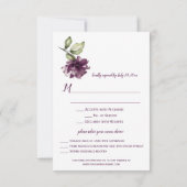 濃い紫と赤のフローラ枠のメニュー選択RSVP 出欠カード (裏面)