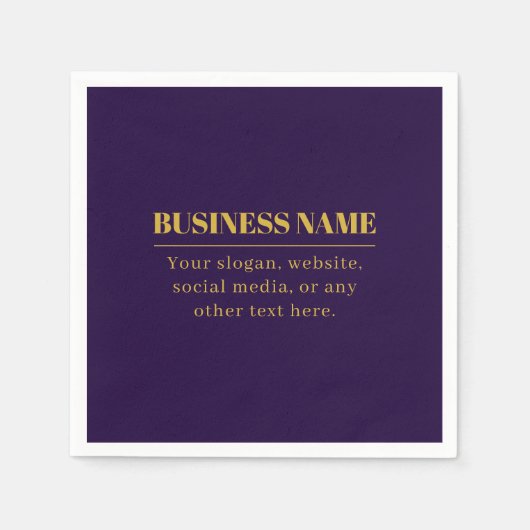 濃い紫と金ゴールドの会社名または挨拶 スタンダードカクテルナプキン (正面)