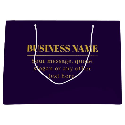 濃い紫と金ゴールドの会社名または挨拶 ラージペーパーバッグ (正面)