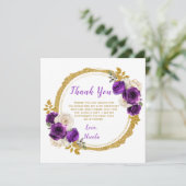 濃い紫と金ゴールドエレガントの花誕生日 サンキューカード (スタンド正面)