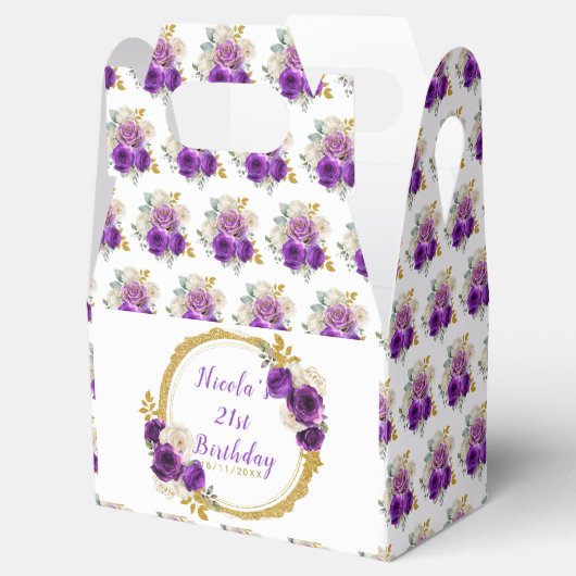濃い紫と金ゴールドエレガントの花誕生日 フェイバーボックス (オープン)