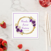 濃い紫と金ゴールドエレガントの花Sweet sixteen スタンダードカクテルナプキン (インサイチュ)