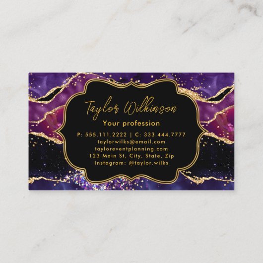 濃い紫と金ゴールド続編が重なる 名刺 (裏面)
