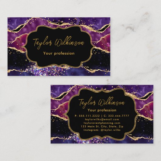 濃い紫と金ゴールド続編が重なる 名刺 (正面/裏面)