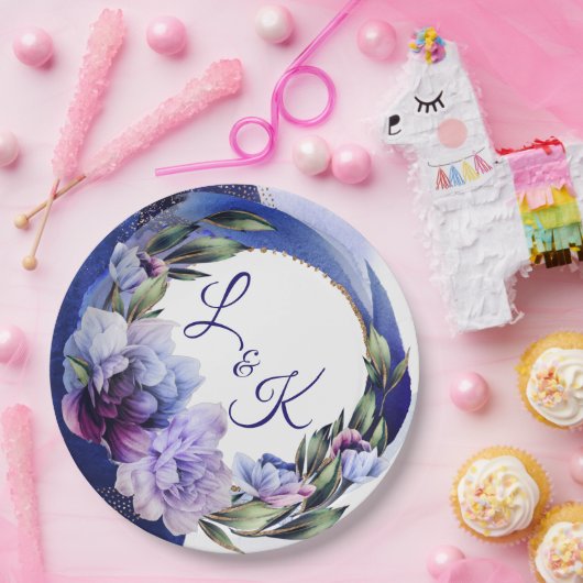 濃い紫と青の牡ファンシー丹 ペーパープレート (パーティー)