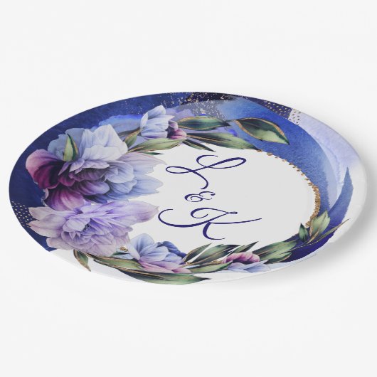 濃い紫と青の牡ファンシー丹 ペーパープレート (アングル)