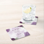 濃い紫のバラフローラゴシック日付を保存 スクエアペーパーコースター (インサイチュ)