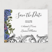 濃い紫のバラ日付の保存 案内ポストカード (正面)