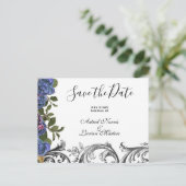 濃い紫のバラ日付の保存 案内ポストカード (スタンド正面)