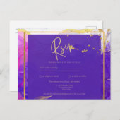 濃い紫のピンクの金ゴールド結婚のアルコールインク ポストカード (正面/裏面)