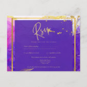 濃い紫のピンクの金ゴールド結婚のアルコールインク ポストカード (正面)