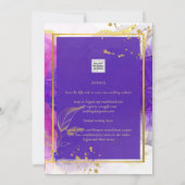 濃い紫のピンクの金ゴールド結婚のアルコールインク 招待状 (裏面)
