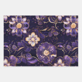 濃い紫のフローラとフェイク金ゴールド ラッピングペーパーシート (正面)