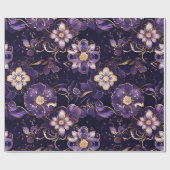 濃い紫のフローラとフェイク金ゴールド ラッピングペーパー (フラット)