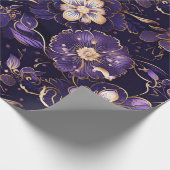 濃い紫のフローラとフェイク金ゴールド ラッピングペーパー (角)