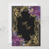濃い紫のフローラヴィンテージ結婚金ゴールド  招待状 (裏面)