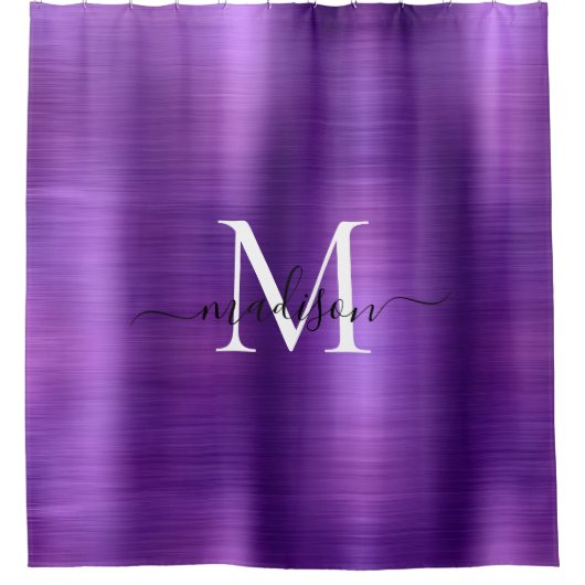 濃い紫のブラシ仕上げ金属モノグラムスクリプガーリート シャワーカーテン (正面)