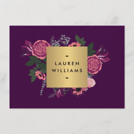 濃い紫のヴィンテージモダンフローラ贈与証明書 (正面)