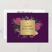 濃い紫のヴィンテージモダンフローラ贈与証明書 (正面/裏面)