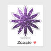 濃い紫の光沢のあるフェイクグリッターの花 シール (シート)