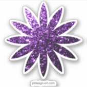 濃い紫の光沢のあるフェイクグリッターの花 シール (正面)
