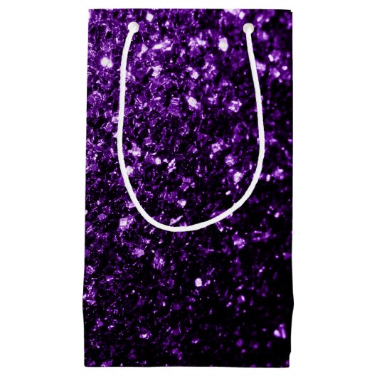 濃い紫の光沢のあるフェイクグリッターの輝き スモールペーパーバッグ (正面)