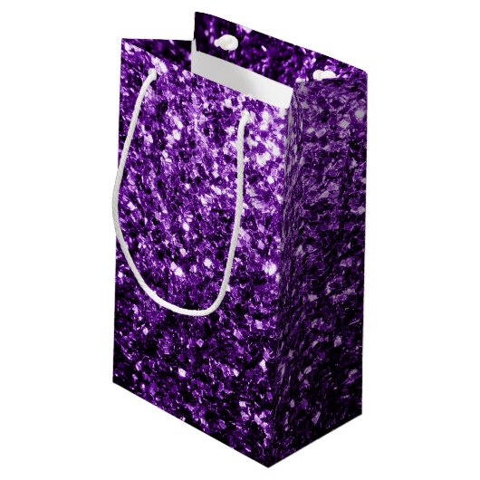 濃い紫の光沢のあるフェイクグリッターの輝き スモールペーパーバッグ (裏面アングル)