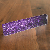 濃い紫の光沢のあるフェイクグリッターの輝き デスクネームプレート (側面)