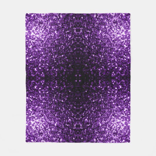 濃い紫の光沢のあるフェイクグリッターの輝き フリースブランケット (正面)