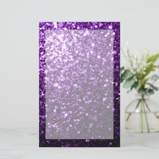 濃い紫の光沢のあるフェイクグリッターの輝き 便箋 (スタンド正面)