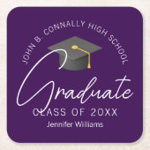 濃い紫の大学院パーソナライズされた卒業会 スクエアペーパーコースター (正面)