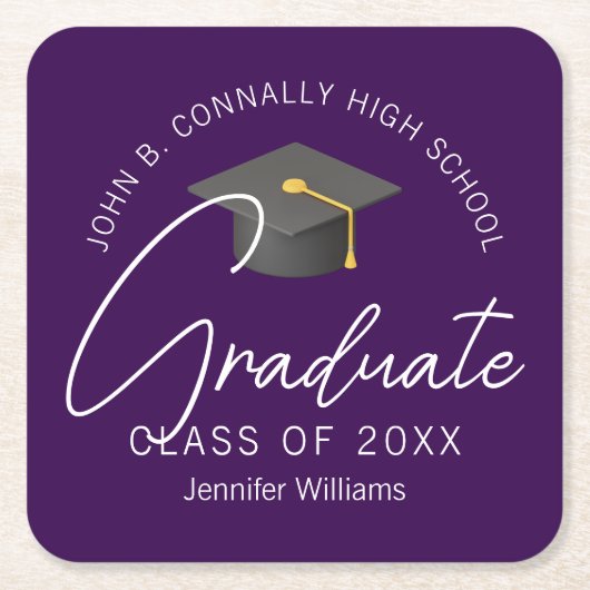 濃い紫の大学院パーソナライズされた卒業会 スクエアペーパーコースター (正面)