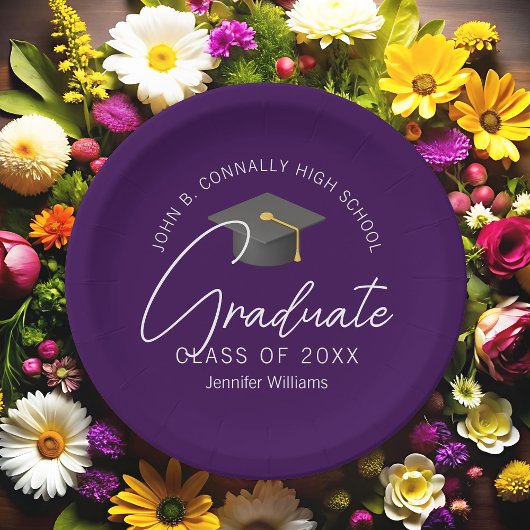 濃い紫の大学院パーソナライズされた卒業会 ペーパープレート