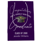 濃い紫の大学院パーソナライズされた卒業会 ミディアムペーパーバッグ (正面)