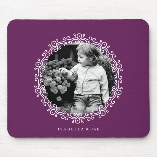 濃い紫の渦巻ファンシーき写真立て マウスパッド (正面)