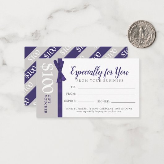 濃い紫の灰色のビジネス$100ギフト券カード ノートカード (正面/裏面インサイチュ)