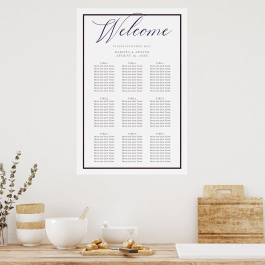 濃い紫の白の歓迎結婚席の表 ポスター (キッチン)