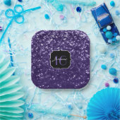 濃い紫の紫のグリッターキラキラ甘い16 ペーパープレート (パーティー)