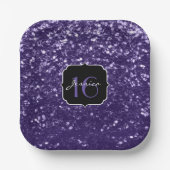 濃い紫の紫のグリッターキラキラ甘い16 ペーパープレート (正面)