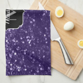 濃い紫の紫のグリッタースパークルズモノグラム キッチンタオル (四つ折り)